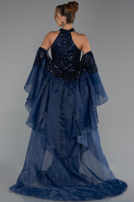Standesamtkleid Lang Perlenbesetzt Marineblau ABU6348
