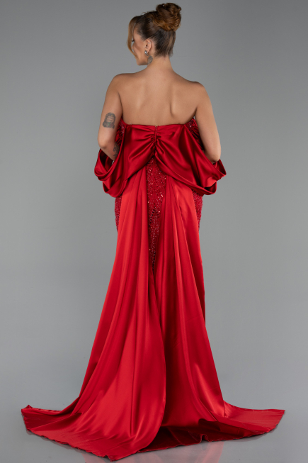 Abendkleid Lang Perlenbesetzt Rot ABU6351