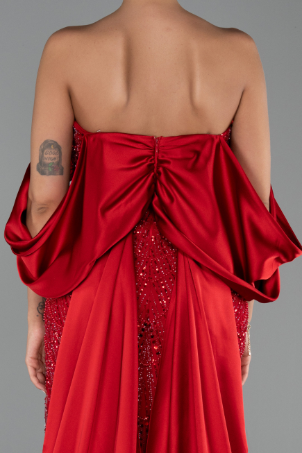 Abendkleid Lang Perlenbesetzt Rot ABU6351