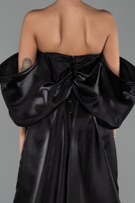 Abendkleid Lang Perlenbesetzt Schwarz ABU6351