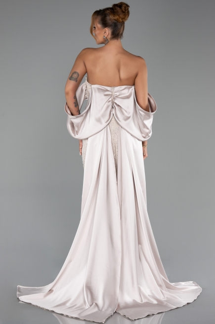 Abendkleid Lang Perlenbesetzt Nerzbraun ABU6351