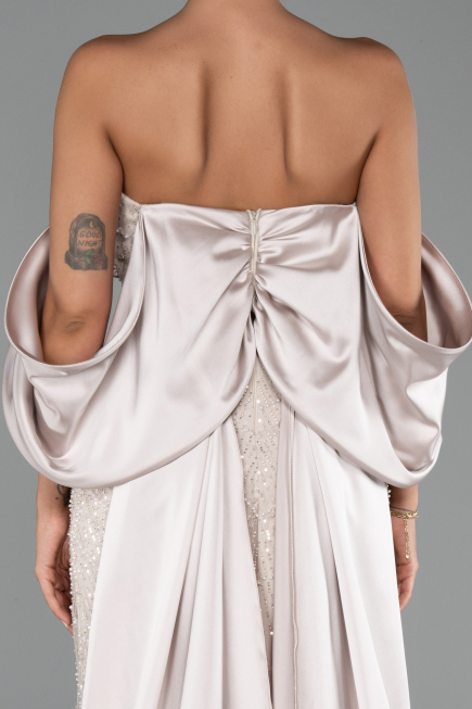 Abendkleid Lang Perlenbesetzt Nerzbraun ABU6351