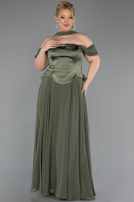Abendgarderobe in Großen Größen Lang Chiffon Khaki ABU5551
