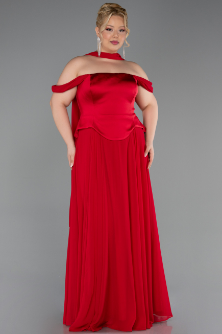 Abendgarderobe in Großen Größen Lang Chiffon Rot ABU5551
