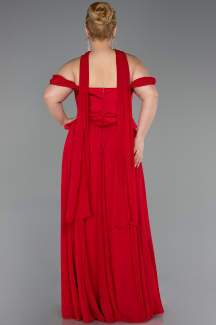 Abendgarderobe in Großen Größen Lang Chiffon Rot ABU5551