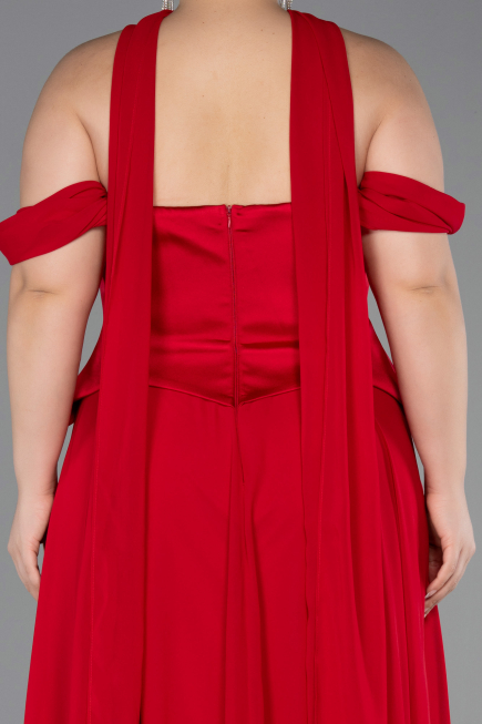 Abendgarderobe in Großen Größen Lang Chiffon Rot ABU5551