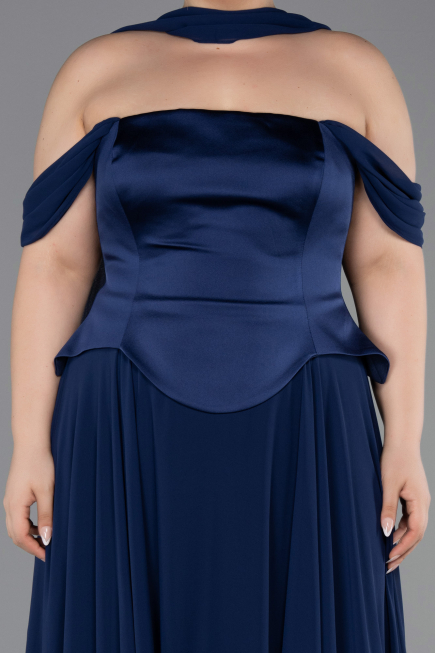 Abendgarderobe in Großen Größen Lang Chiffon Marineblau ABU5551