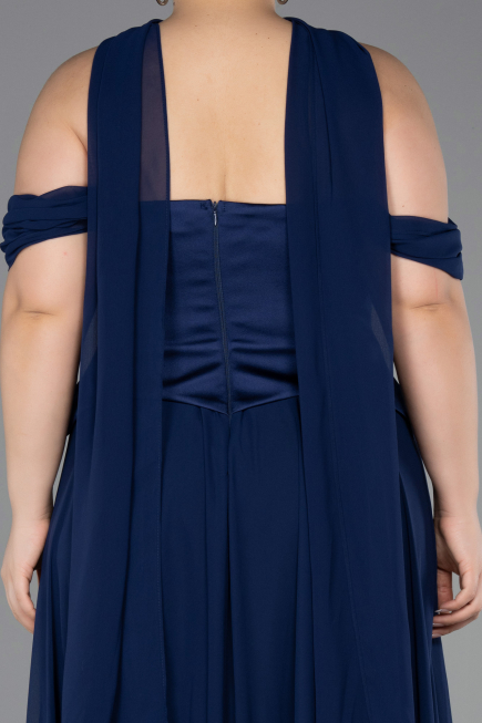 Abendgarderobe in Großen Größen Lang Chiffon Marineblau ABU5551