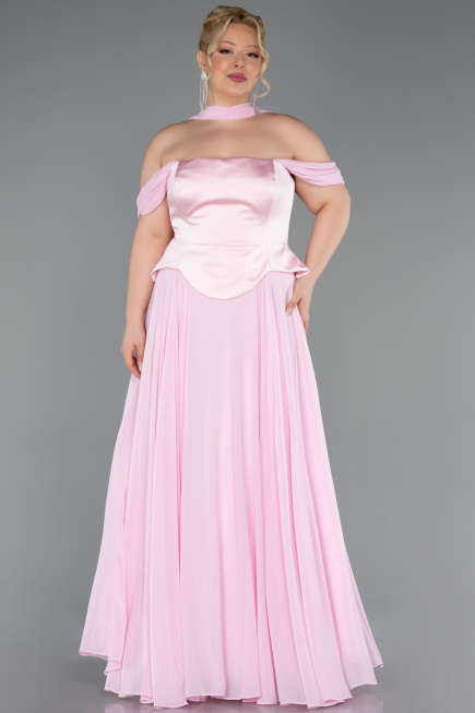 Abendgarderobe in Großen Größen Lang Chiffon Puder ABU5551