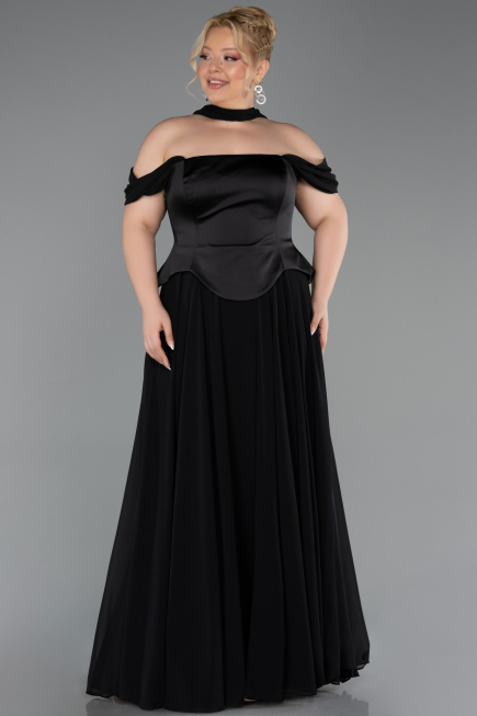 Abendgarderobe in Großen Größen Lang Chiffon Schwarz ABU5551