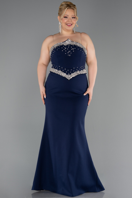 Abendkleid in Übergröße Lang Marineblau ABU6338