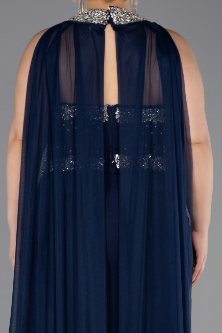 Abendkleid in Übergröße Lang Marineblau ABU6338
