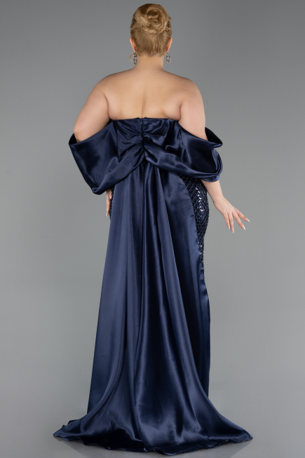 Abendkleid in Übergröße Lang Schuppig Marineblau ABU6312