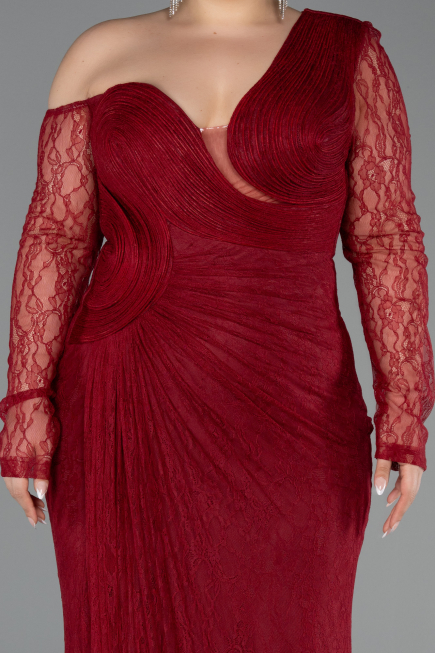 Abendkleid in Übergröße Lang Spitze Weinrot ABU6339
