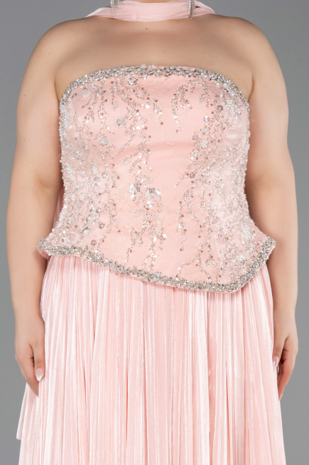 Abendkleid in Übergröße Lang Chiffon Lachs ABU5793
