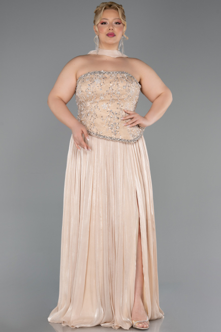 Abendkleid in Übergröße Lang Chiffon Beige ABU5793