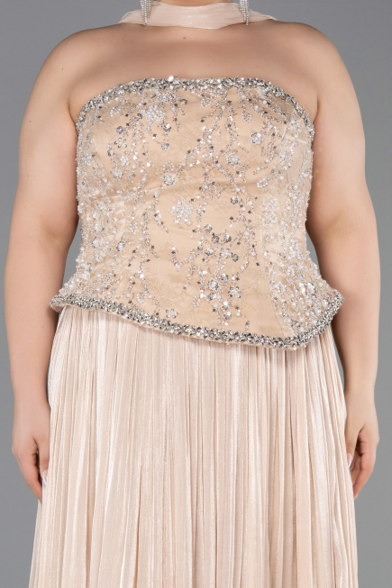 Abendkleid in Übergröße Lang Chiffon Beige ABU5793