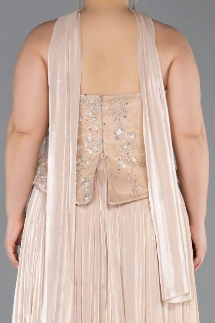 Abendkleid in Übergröße Lang Chiffon Beige ABU5793