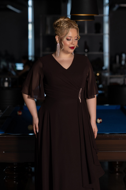Abendgarderobe in Großen Größen Lang Chiffon Braun ABU5180