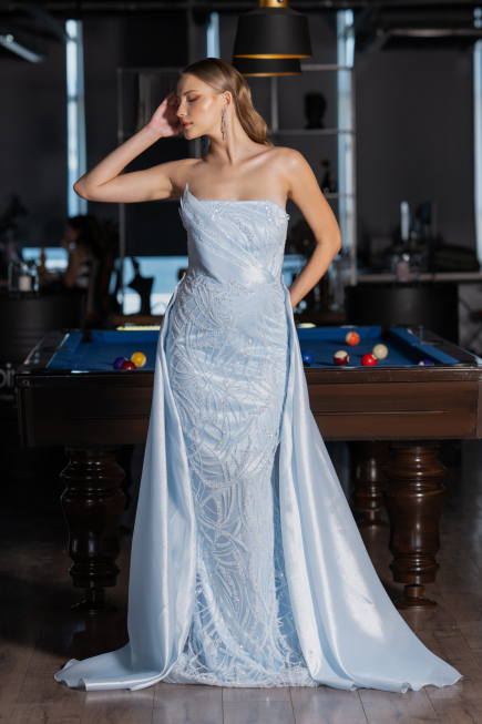 Abendkleid Lang Perlenbesetzt Eisblau ABU5511
