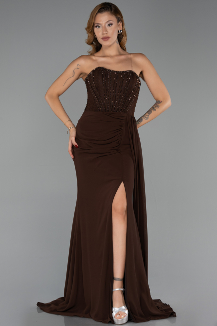 Abendkleider in Großen Größen Lang Chiffon Braun ABU6072