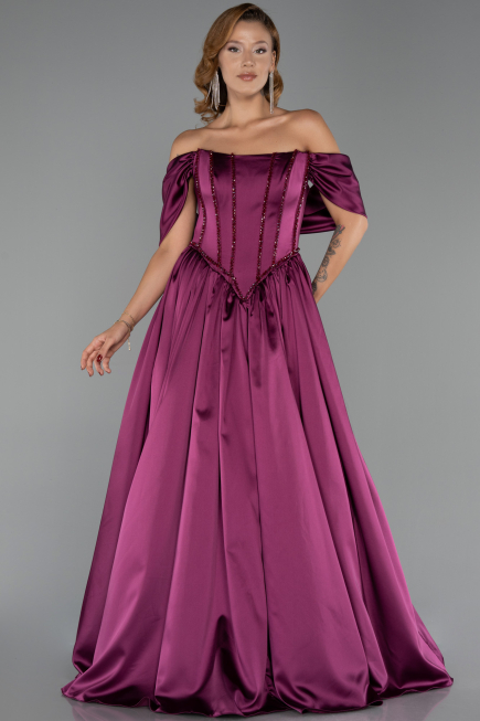 Abendkleid Lang Satin Pflaume ABU6399