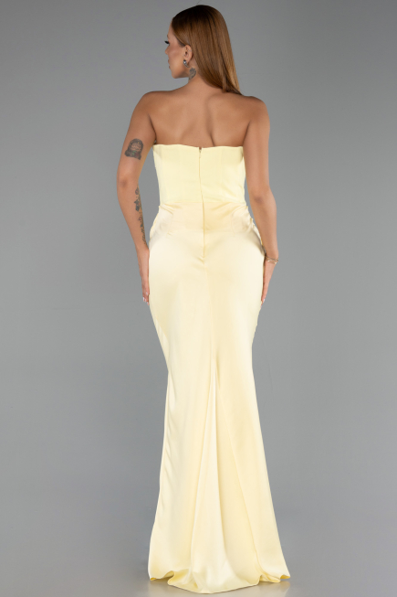 Abendkleid im Meerjungfrau-Stil Lang Satin Gelb ABU5820