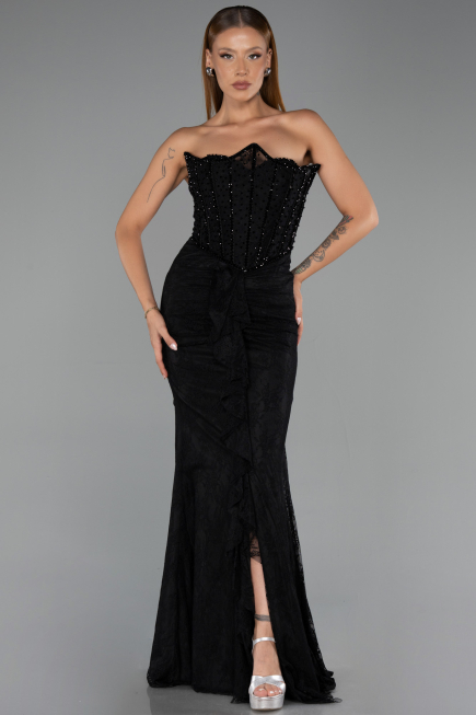 Abendkleid Lang Spitze Schwarz ABU6419