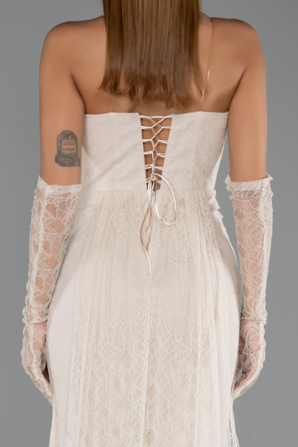 Abendkleid im Meerjungfrau-Stil Lang Spitze Beige ABU6256