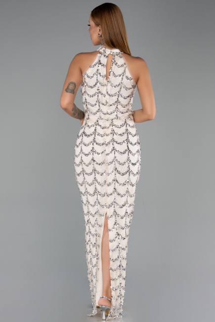 Abendkleid Lang Spitze Beige ABU6405