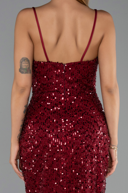 Abendkleid Lang Schuppig Weinrot ABU6308