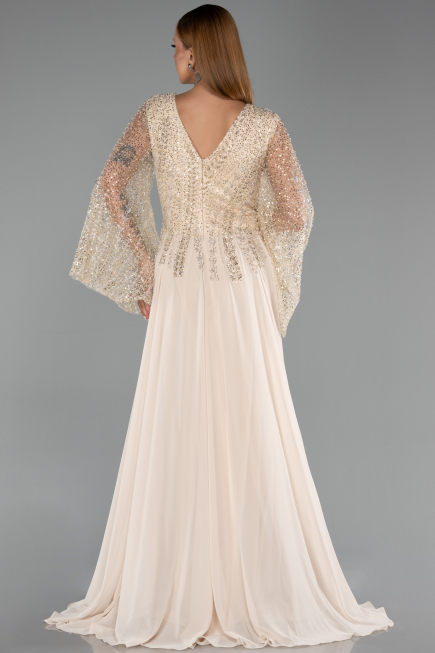 Abendkleider in Großen Größen Lang Chiffon Beige ABU6434