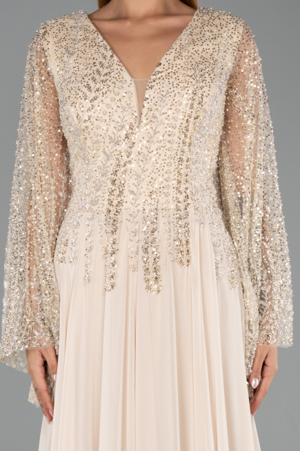 Abendkleider in Großen Größen Lang Chiffon Beige ABU6434