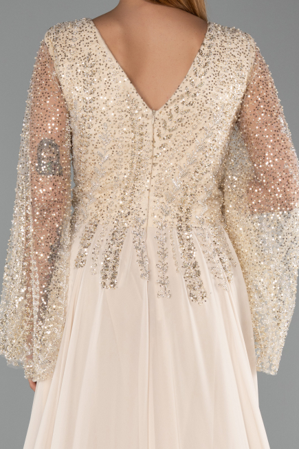 Abendkleider in Großen Größen Lang Chiffon Beige ABU6434