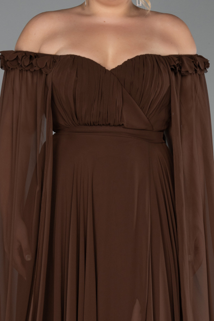 Abendgarderobe in Großen Größen Lang Chiffon Braun ABU3464