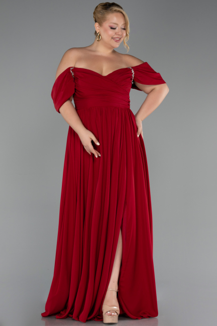 Weinrot Abendgarderobe İn Großen Größen Chiffon Lang ABU3738