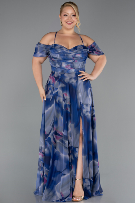 Abendkleid in Übergröße Lang Marineblau ABU6409