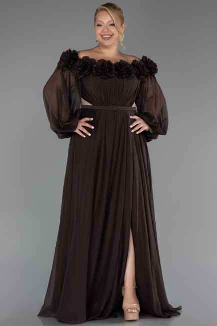 Kleider in Großen Größen Lang Chiffon Braun ABU4131