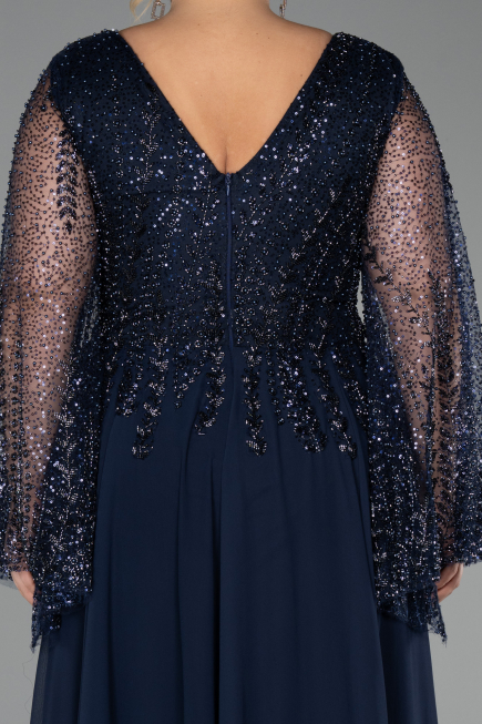 Abendkleider in Großen Größen Lang Chiffon Marineblau ABU6434