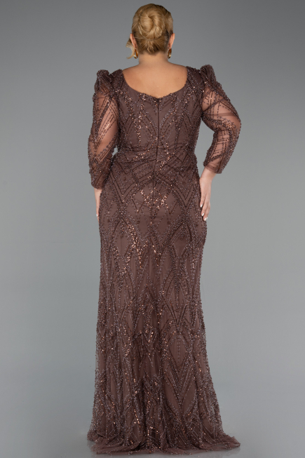 Abendkleid in Übergröße Lang Perlenbesetzt Braun ABU5388
