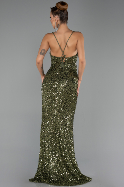 Abendkleid Lang Schuppig Khaki ABU6498
