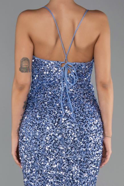 Abendkleid Lang Schuppig Indigo ABU6498