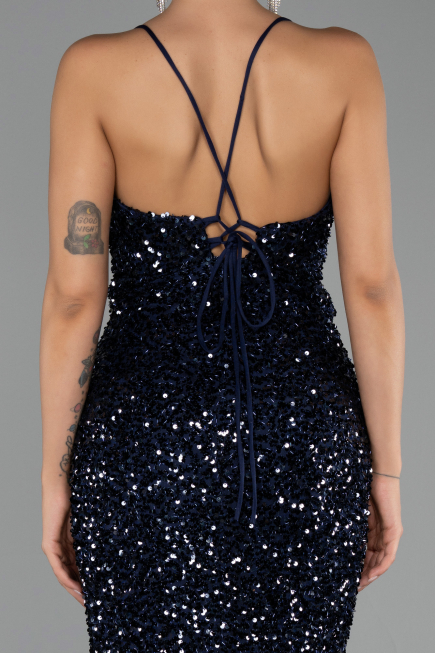 Abendkleid Lang Schuppig Marineblau ABU6498