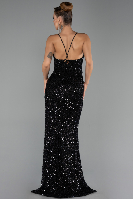 Abendkleid Lang Schuppig Schwarz ABU6498