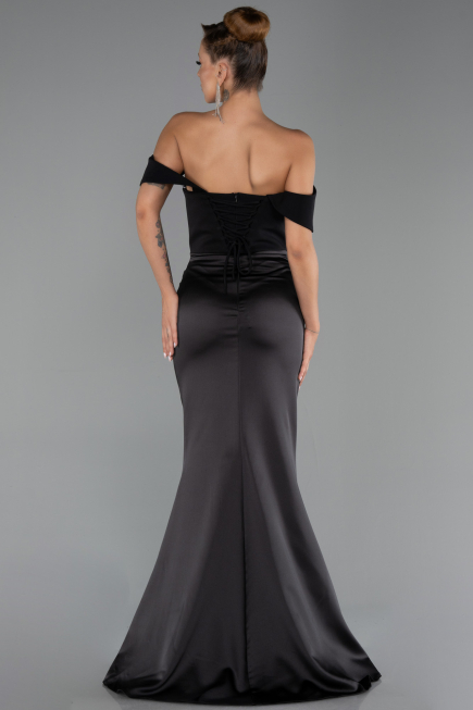 Abendkleid im Meerjungfrau-Stil Lang Satin Schwarz ABU6525