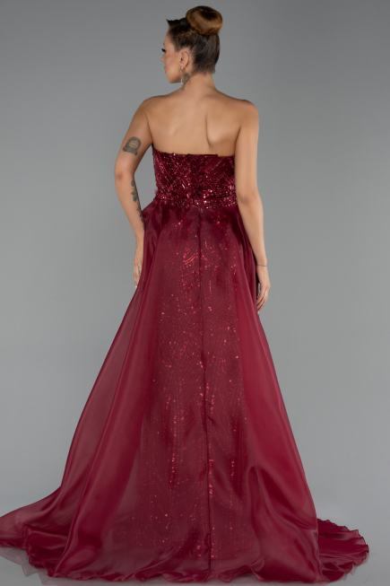 Abendkleid Lang Perlenbesetzt Weinrot ABU5511