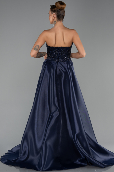Abendkleid Lang Perlenbesetzt Marineblau ABU5511