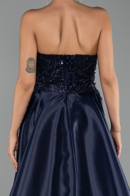 Abendkleid Lang Perlenbesetzt Marineblau ABU5511