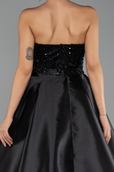 Abendkleid Lang Perlenbesetzt Schwarz ABU5511