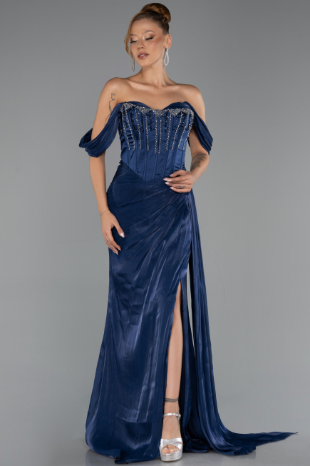 Abendkleid Lang Chiffon Marineblau ABU6496